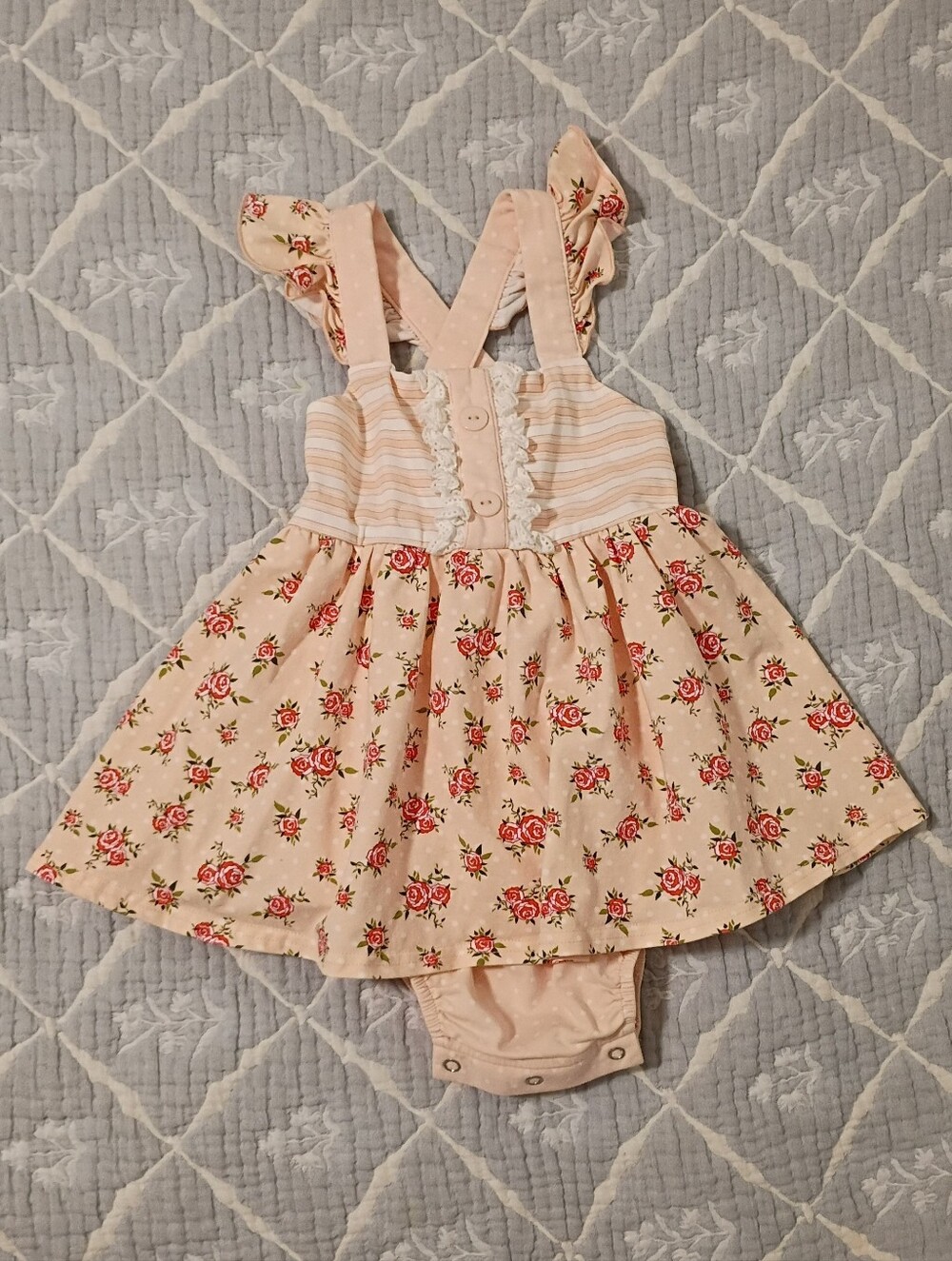 Serendipity Pink Rose Skirted Romper 12-18 Months NWOT